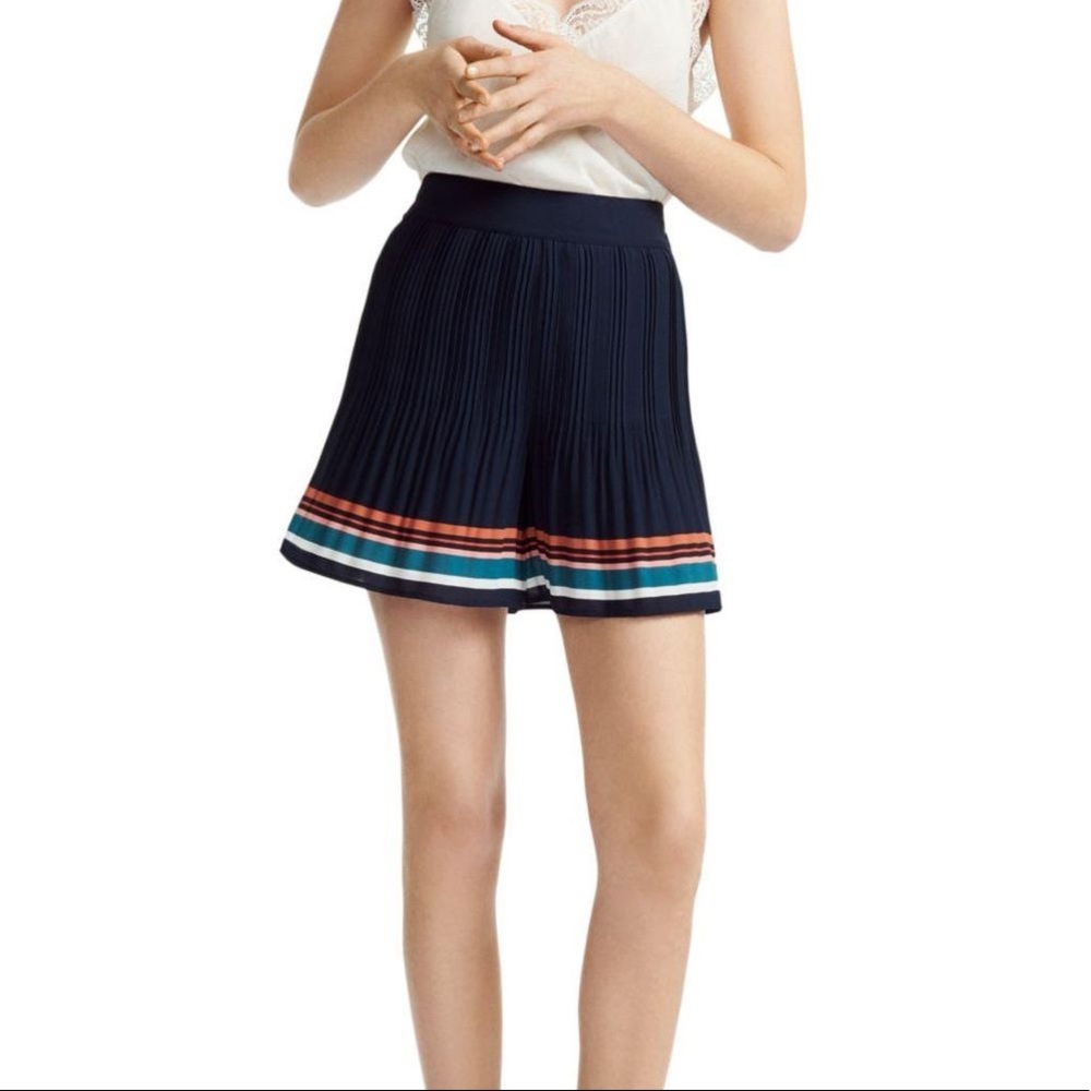 Maje Navy Blue Ikingi Crepe Pleated Shorts